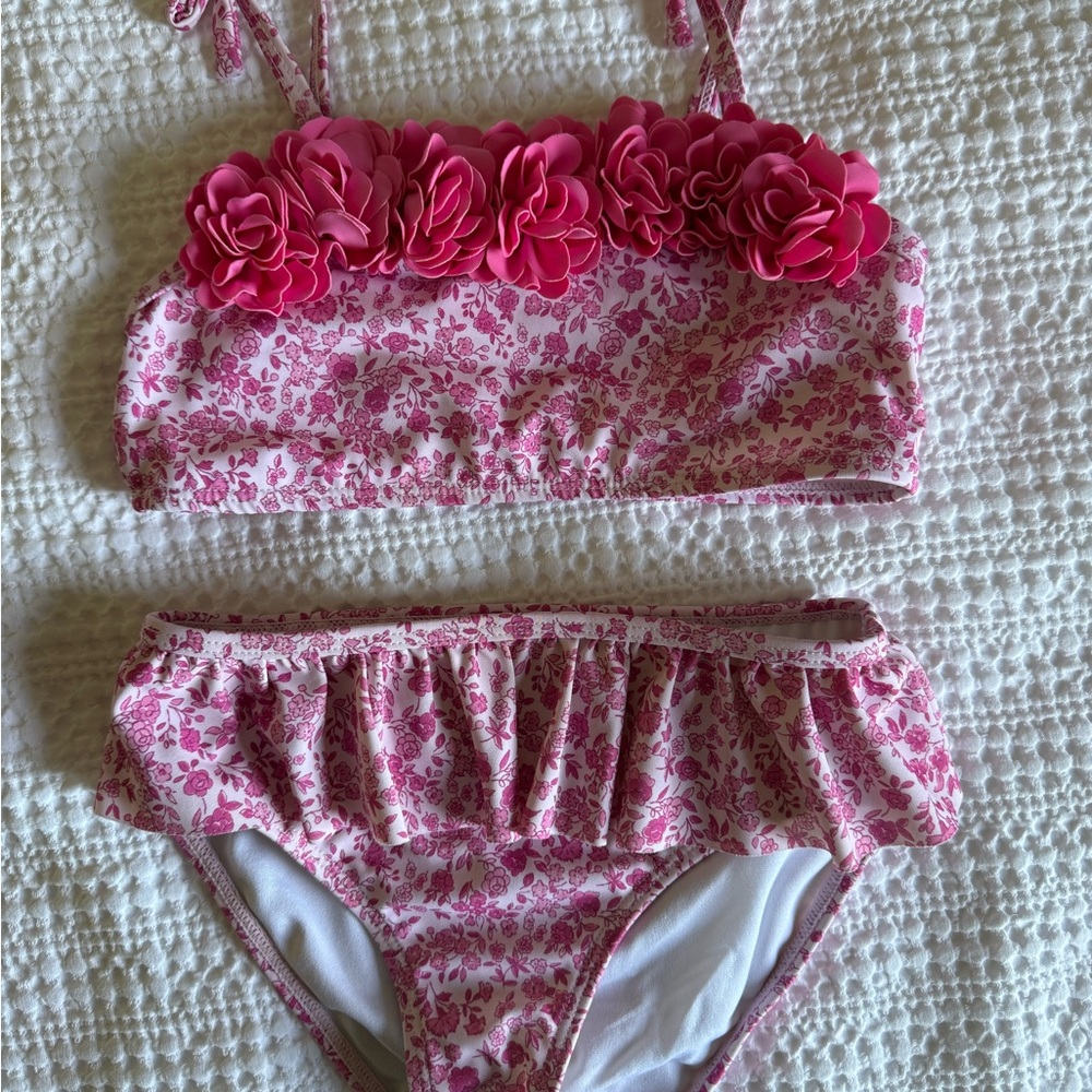 Janie and Jack: Floral Pink Bikini Set with Flower Accents